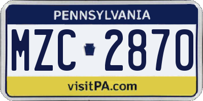 PA license plate MZC2870