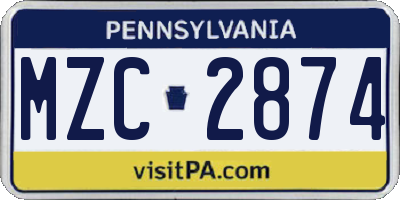 PA license plate MZC2874