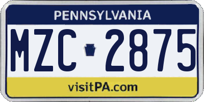 PA license plate MZC2875