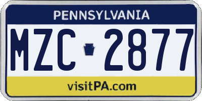 PA license plate MZC2877