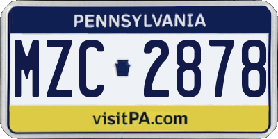 PA license plate MZC2878