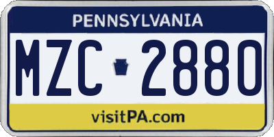 PA license plate MZC2880