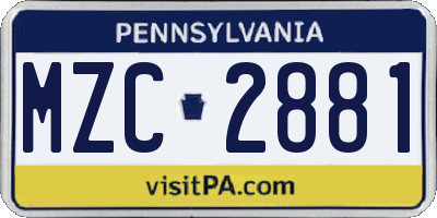 PA license plate MZC2881