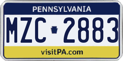 PA license plate MZC2883