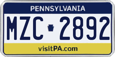 PA license plate MZC2892