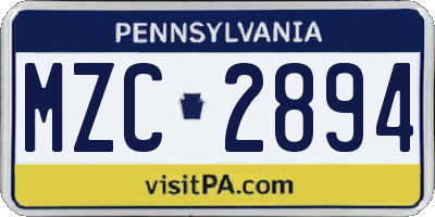 PA license plate MZC2894