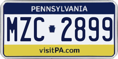 PA license plate MZC2899