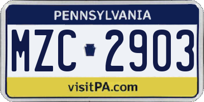 PA license plate MZC2903