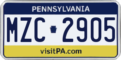 PA license plate MZC2905