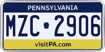 PA license plate MZC2906