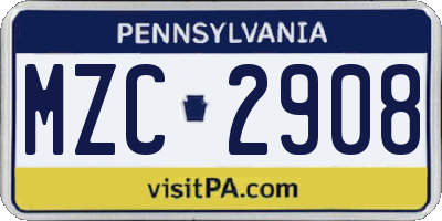 PA license plate MZC2908
