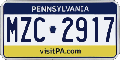 PA license plate MZC2917