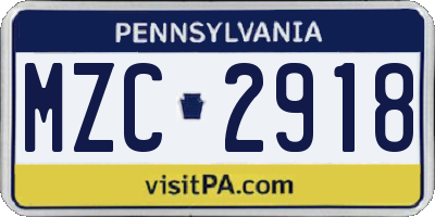PA license plate MZC2918