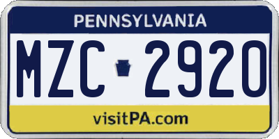 PA license plate MZC2920
