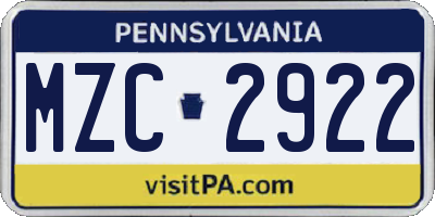 PA license plate MZC2922