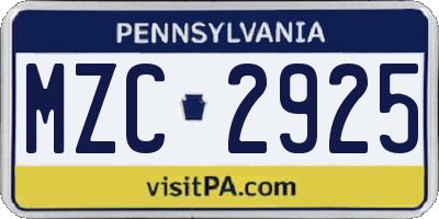 PA license plate MZC2925