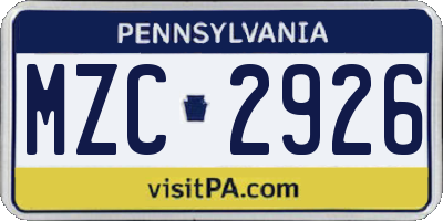 PA license plate MZC2926