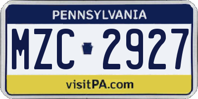 PA license plate MZC2927