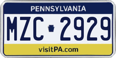 PA license plate MZC2929