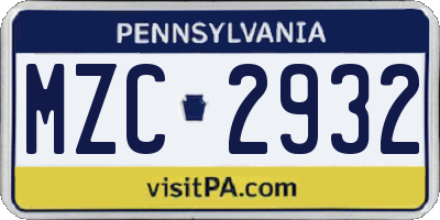 PA license plate MZC2932