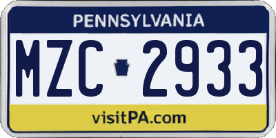 PA license plate MZC2933