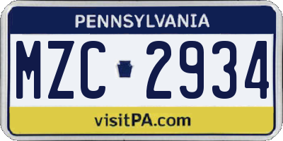 PA license plate MZC2934
