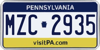 PA license plate MZC2935