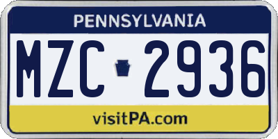 PA license plate MZC2936