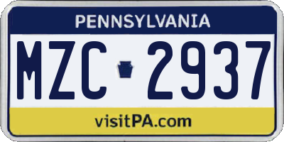 PA license plate MZC2937