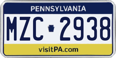 PA license plate MZC2938