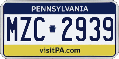 PA license plate MZC2939