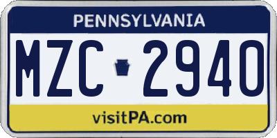 PA license plate MZC2940