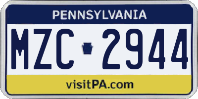 PA license plate MZC2944