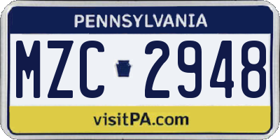 PA license plate MZC2948