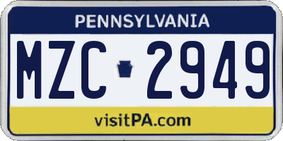 PA license plate MZC2949