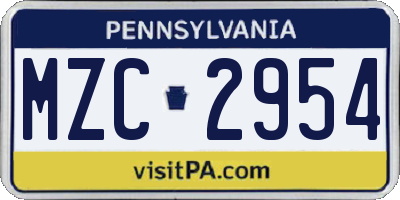 PA license plate MZC2954