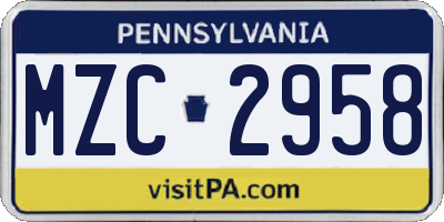 PA license plate MZC2958