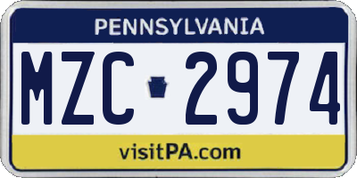 PA license plate MZC2974