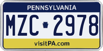 PA license plate MZC2978
