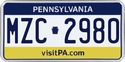 PA license plate MZC2980