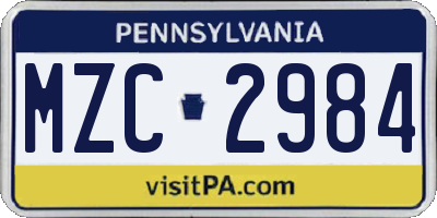 PA license plate MZC2984