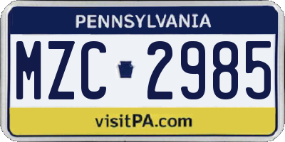 PA license plate MZC2985