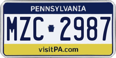 PA license plate MZC2987