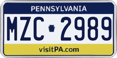 PA license plate MZC2989