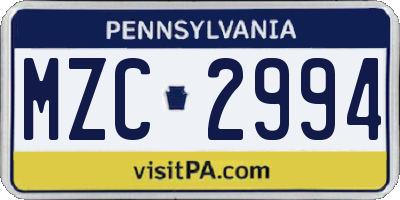 PA license plate MZC2994