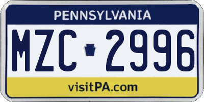 PA license plate MZC2996