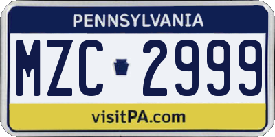 PA license plate MZC2999
