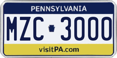PA license plate MZC3000