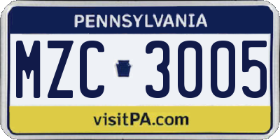 PA license plate MZC3005