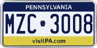 PA license plate MZC3008